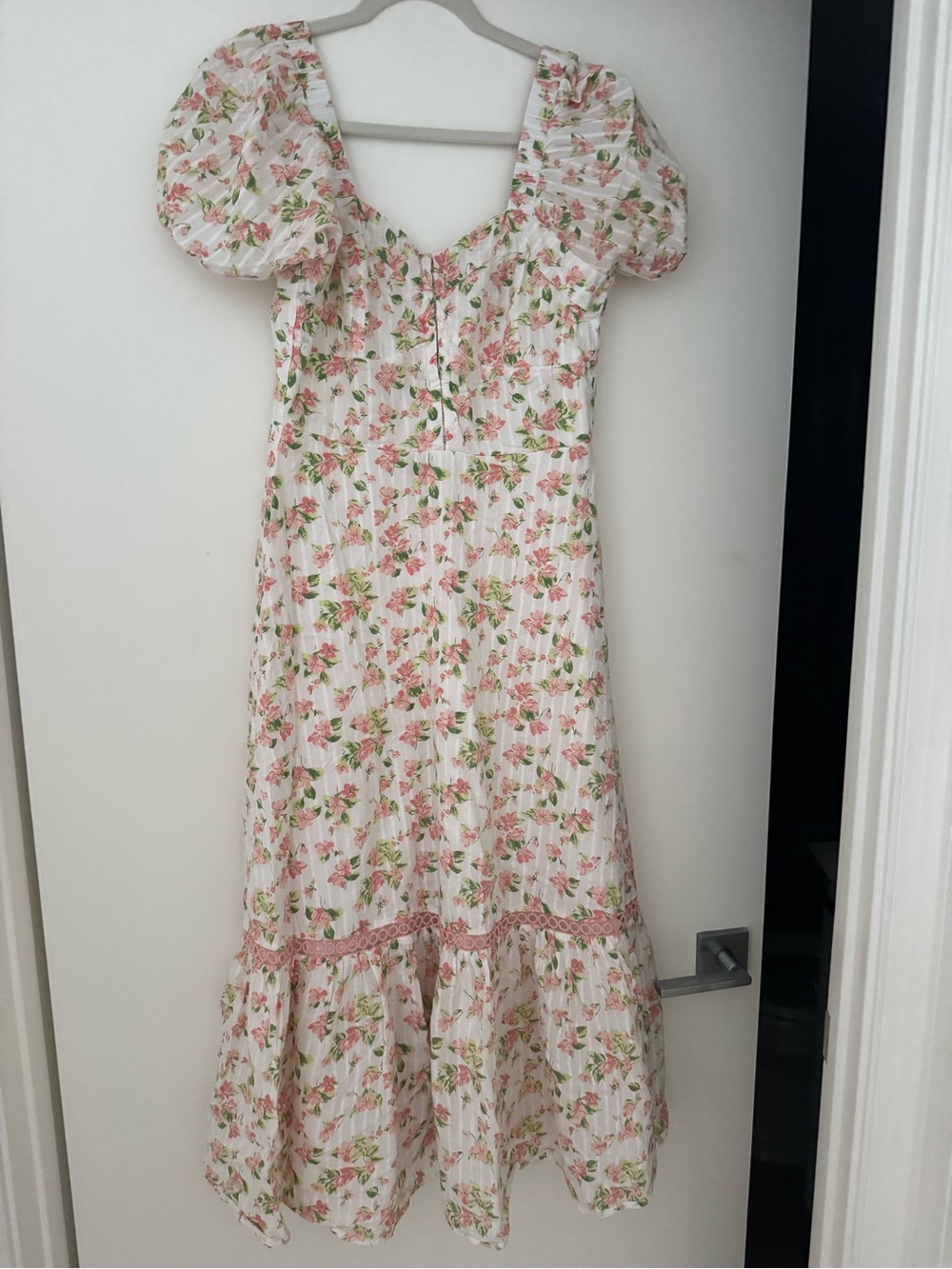 Floral Puff-Sleeve Midi Dress - Pink Floral